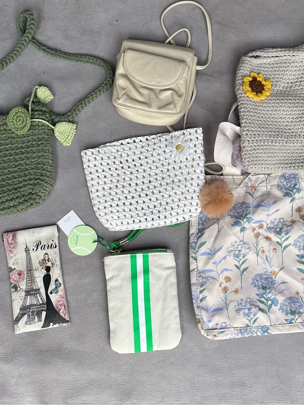 Assorted Neutral & Green Fashion Bags - Cream, White, Green